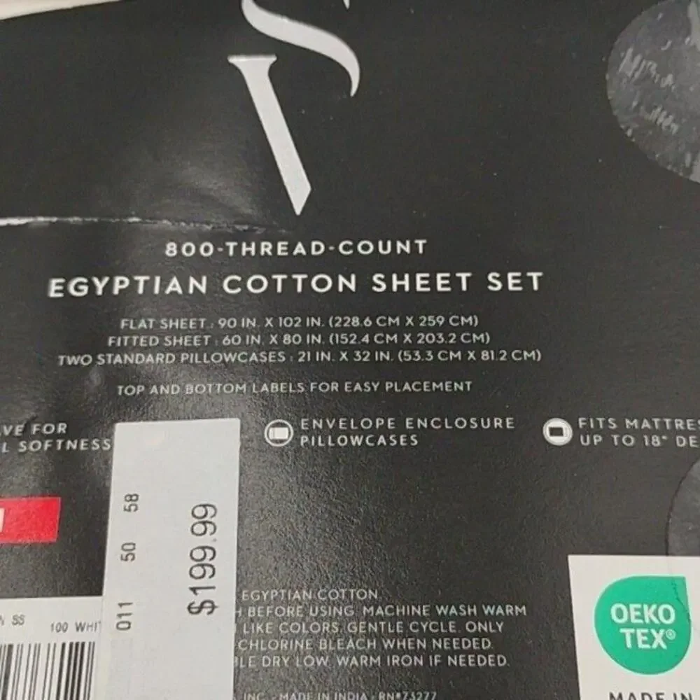 Simply Vera Vera Wang Sheet Set Queen White 800TC Egyptian Cotton Bedding